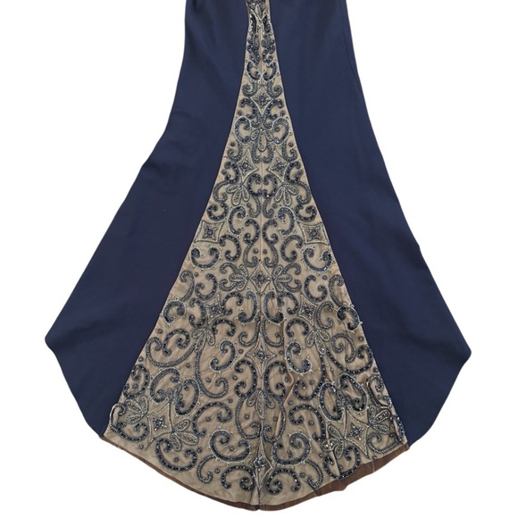 Sherri Hill FLAWED Maxi Evening Gown Full Floor Length, Midnight Blue, Size 0 - Picture 13 of 16